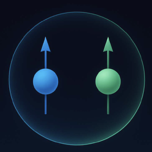 The alt text for the image is a simplistic digital design depicting two attracting particles contained within a circular b...